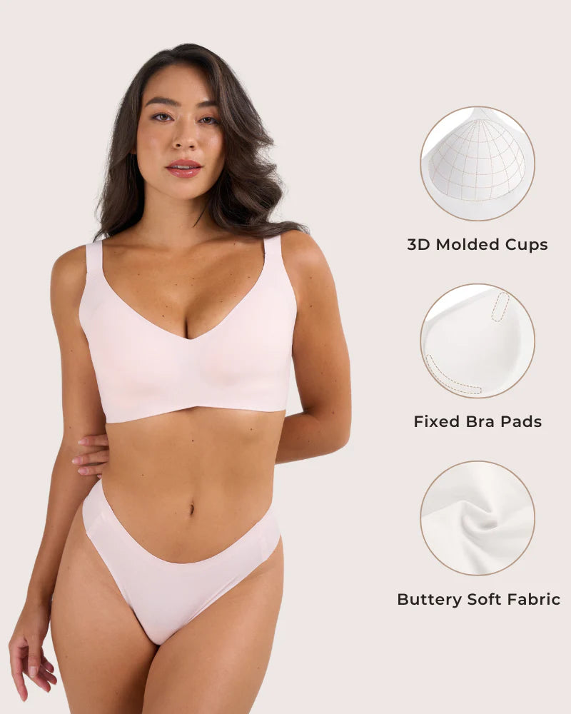 Seamless Soft V-Neck Wireless Full Support & Full Coverage Jelly Bra
